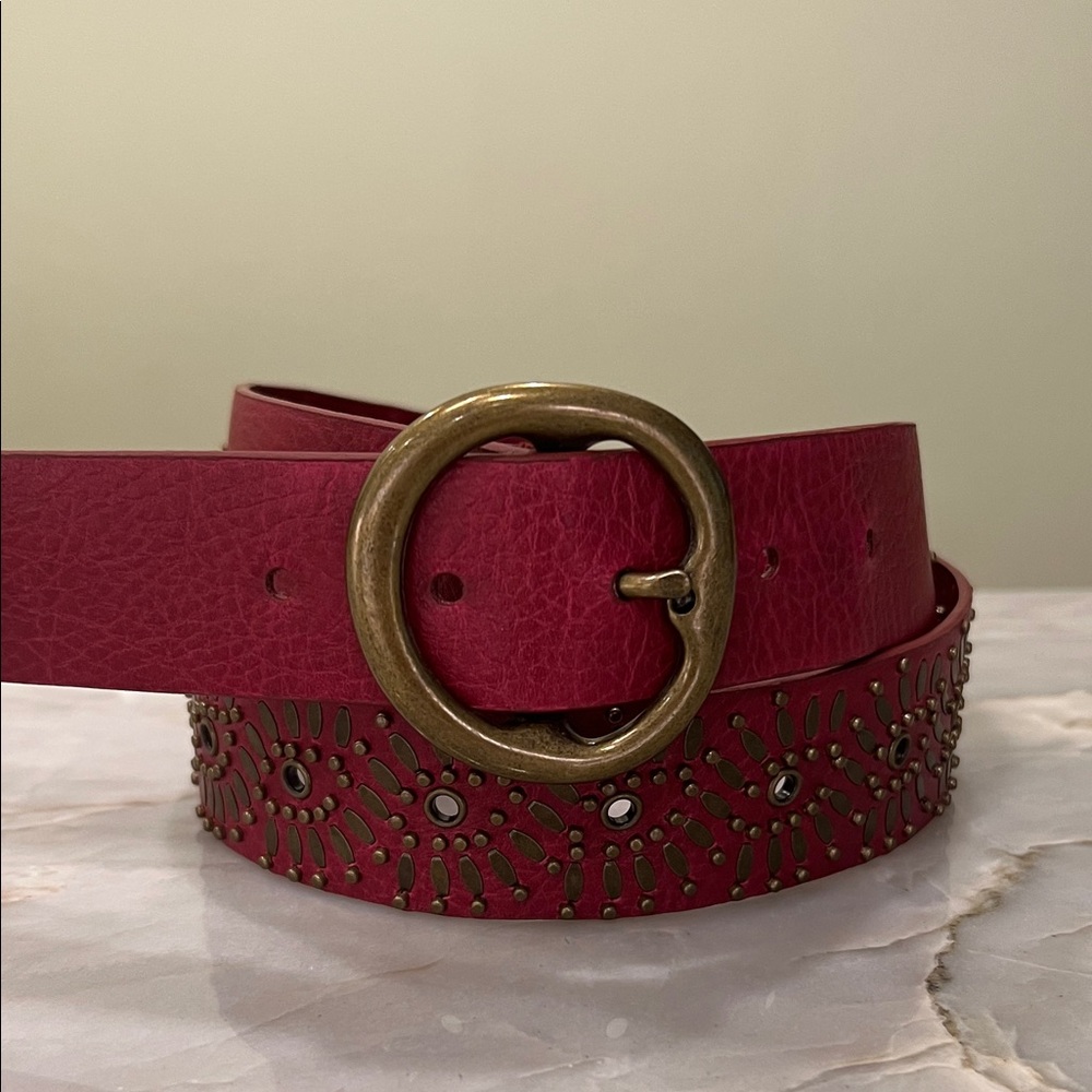New without tags Jessica Simpson Red Leather Belt with Gold Buckle & accents